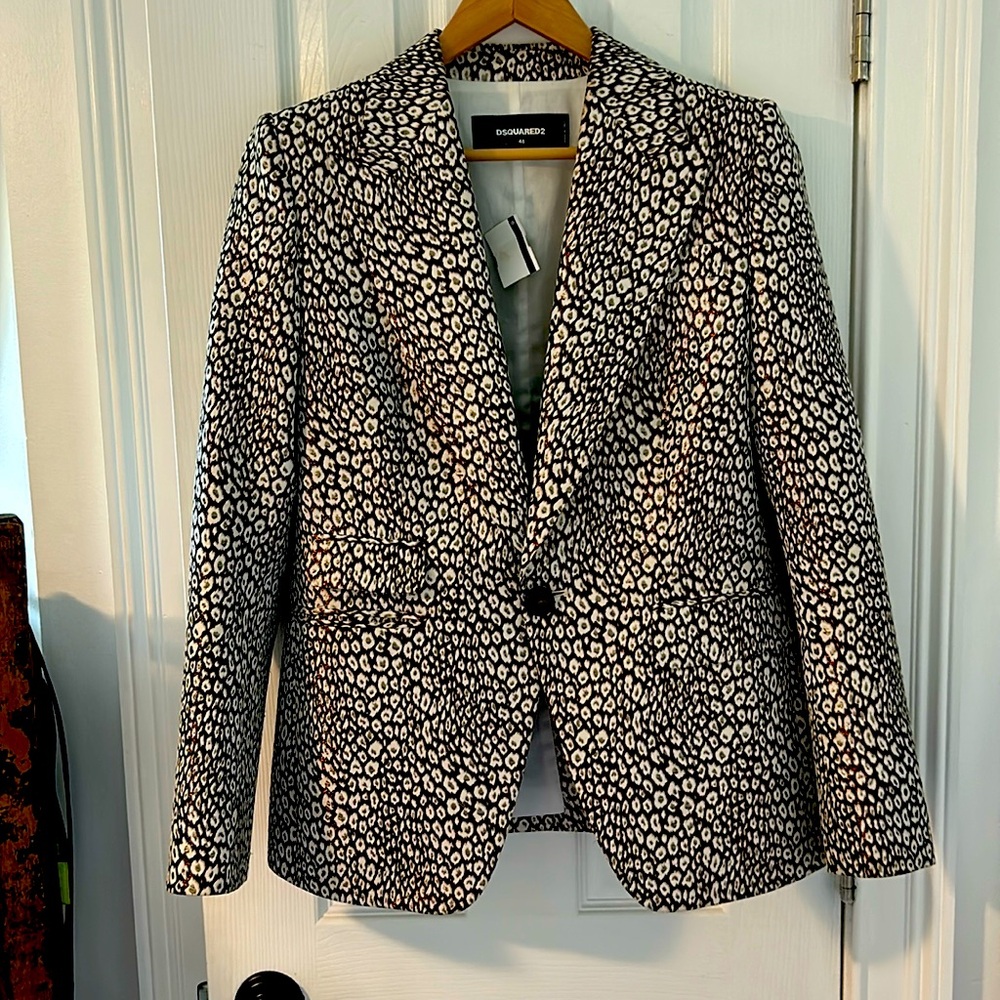 Dsquared2 Women metallic cheetah print ultra cool single button blazer size 48